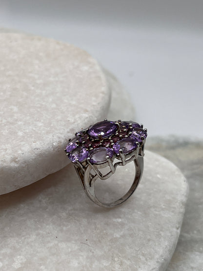 925 Sterling Silver Amethyst And Pink Tourmaline Ring Size K