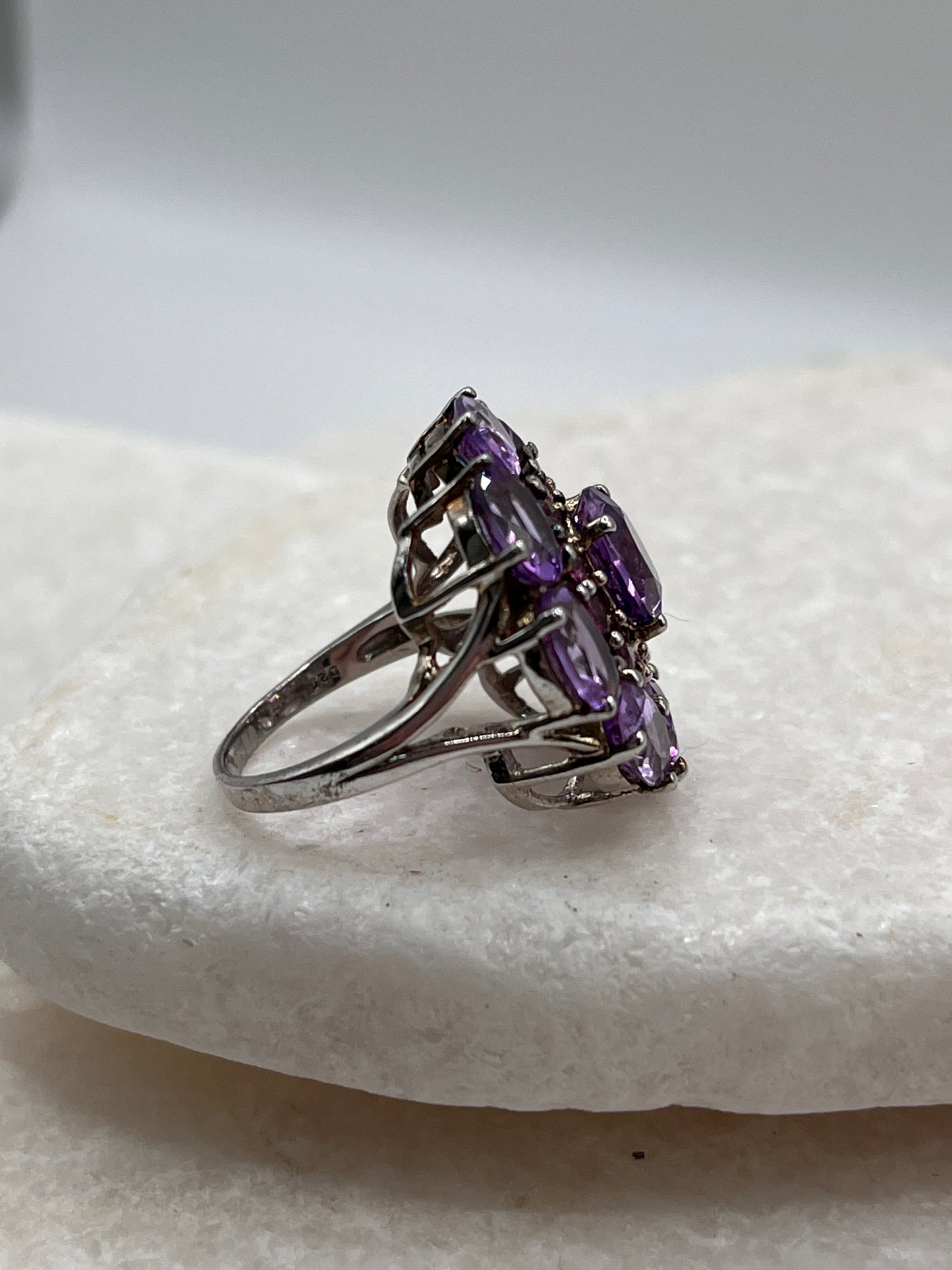 925 Sterling Silver Amethyst And Pink Tourmaline Ring Size K