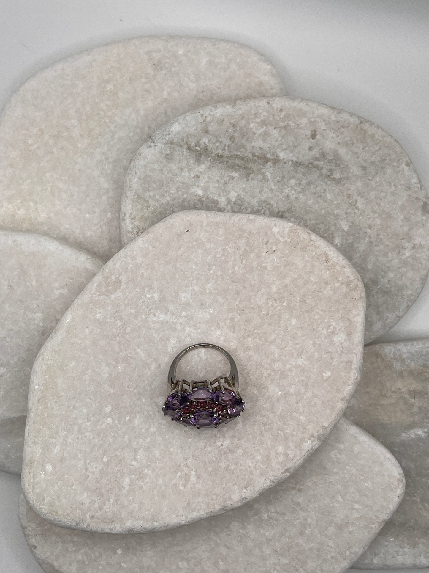 925 Sterling Silver Amethyst And Pink Tourmaline Ring Size K