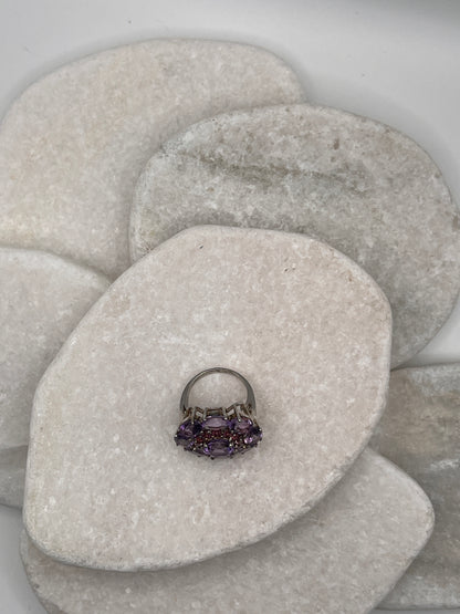 925 Sterling Silver Amethyst And Pink Tourmaline Ring Size K