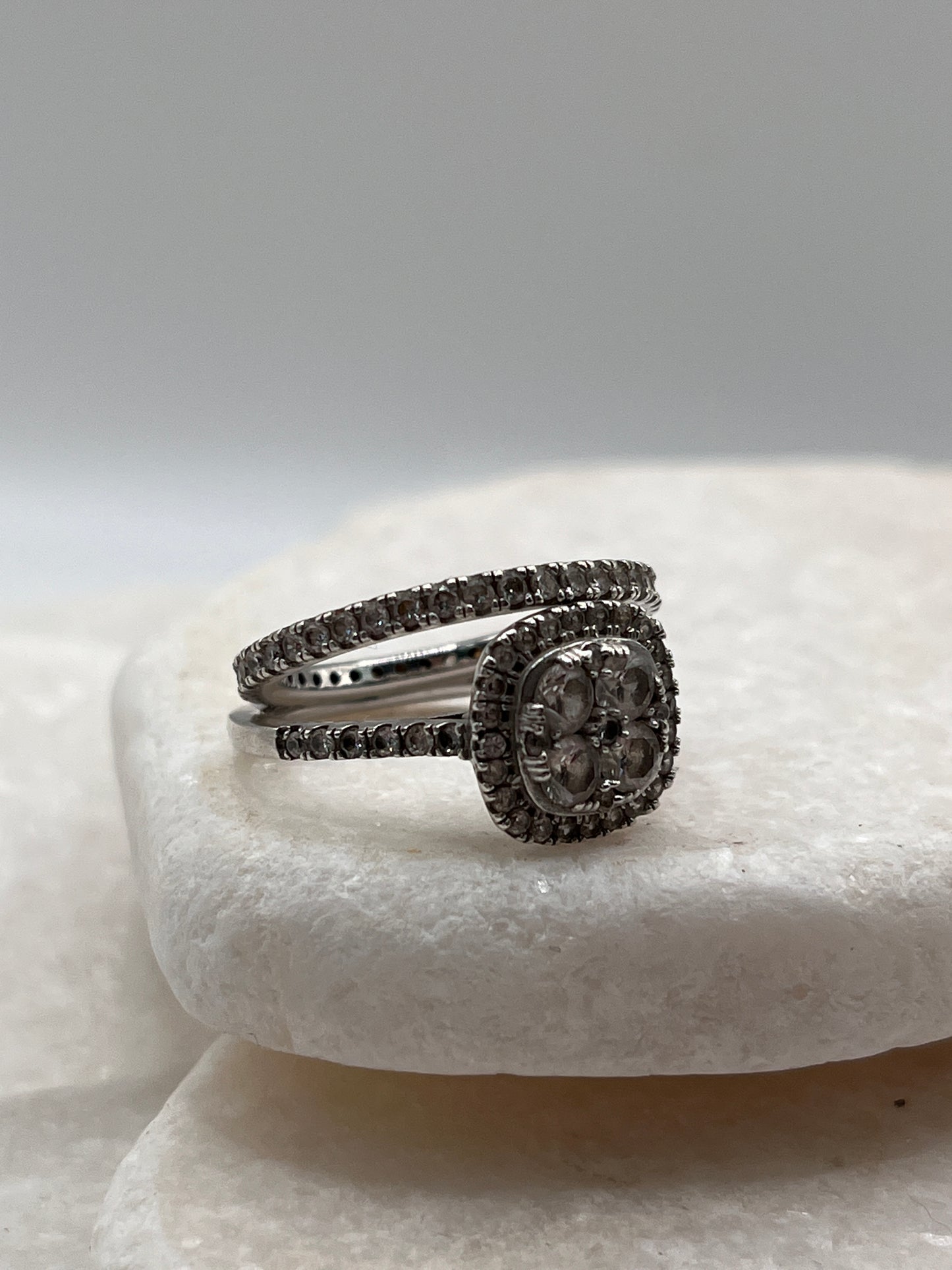 925 Sterling Silver CZ Eternity Band And Halo Solitaire Ring Size O
