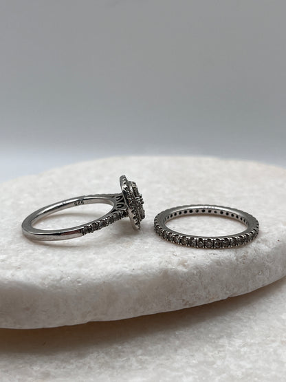 925 Sterling Silver CZ Eternity Band And Halo Solitaire Ring Size O