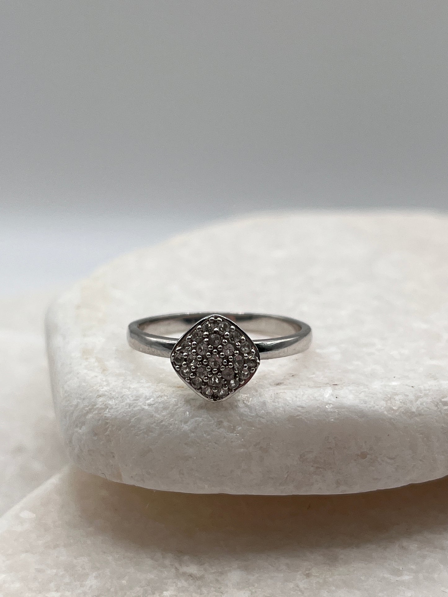 925 Sterling Silver Diamond Cluster Ring Size O