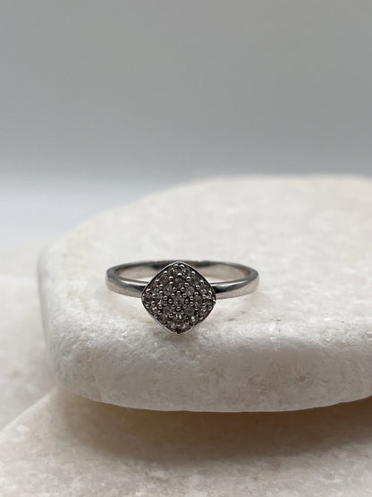 925 Sterling Silver Diamond Cluster Ring Size O