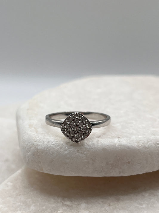 925 Sterling Silver Diamond Cluster Ring Size O