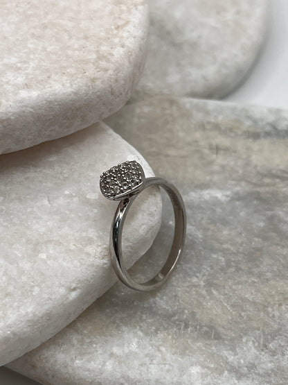 925 Sterling Silver Diamond Cluster Ring Size O