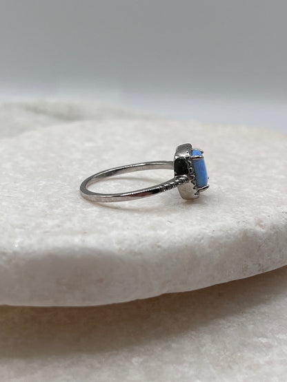 925 Sterling Silver Square Opal Halo Ring Size P
