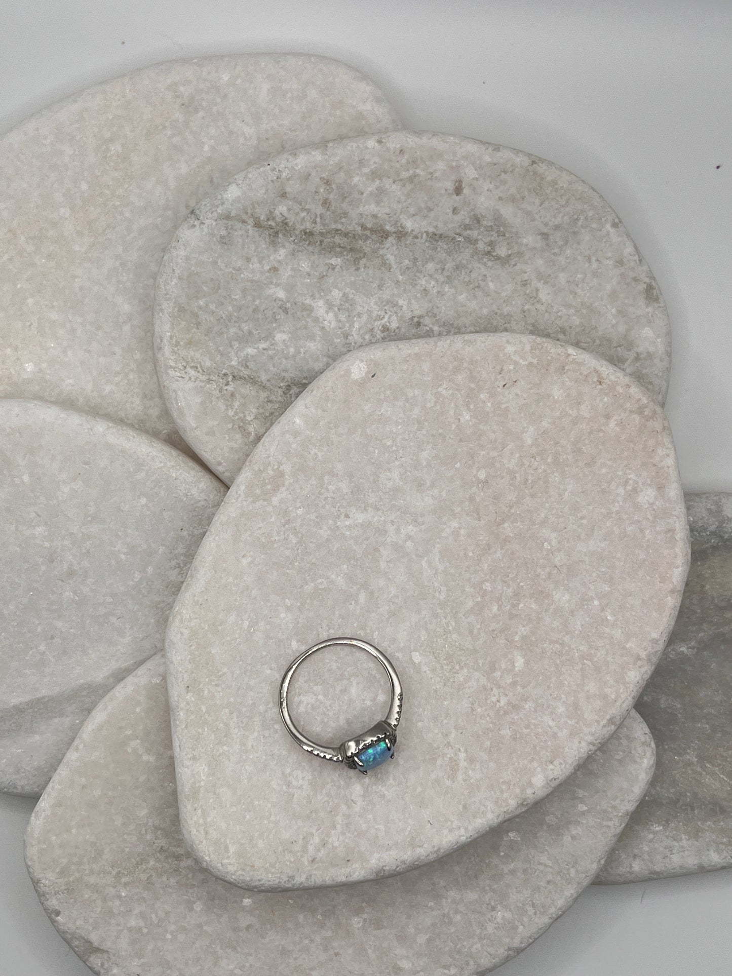 925 Sterling Silver Square Opal Halo Ring Size P