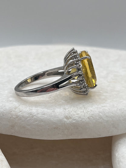 925 Sterling Silver Citrine White Topaz Halo Ring Size P