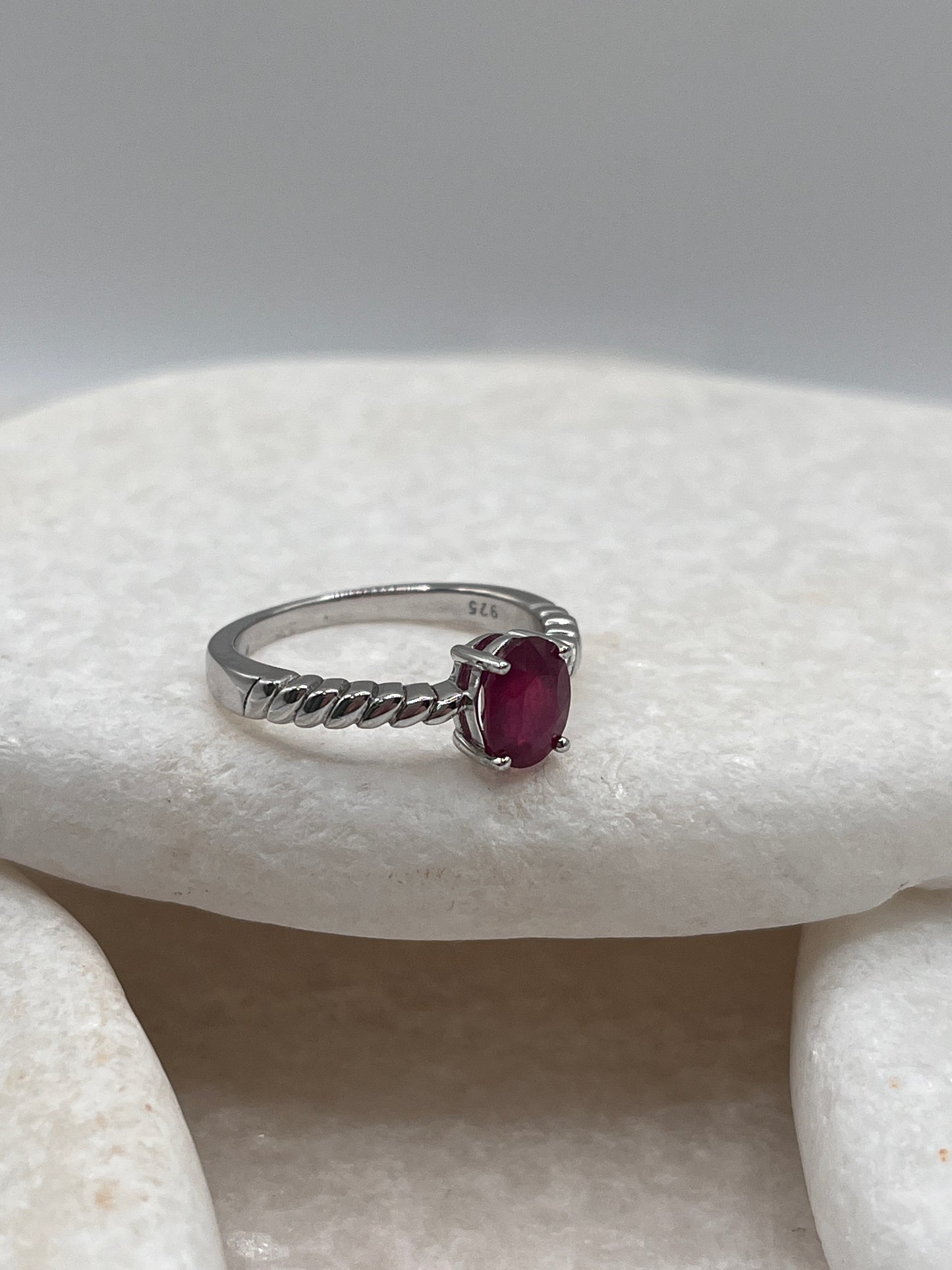 925 Sterling Silver Ruby Ring Size P