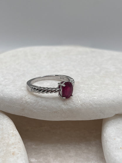 925 Sterling Silver Ruby Ring Size P