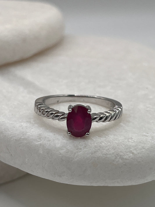 925 Sterling Silver Ruby Ring Size P