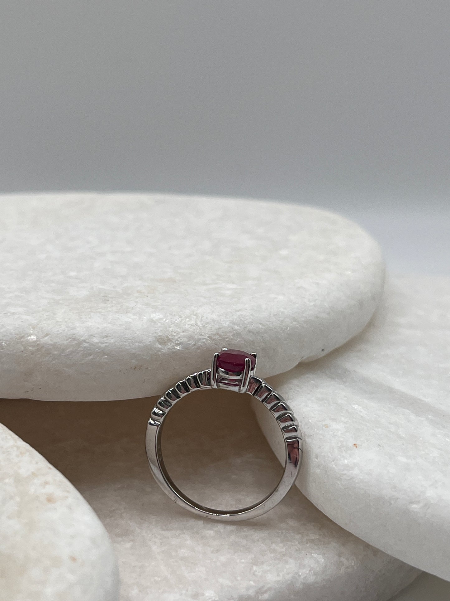 925 Sterling Silver Ruby Ring Size P