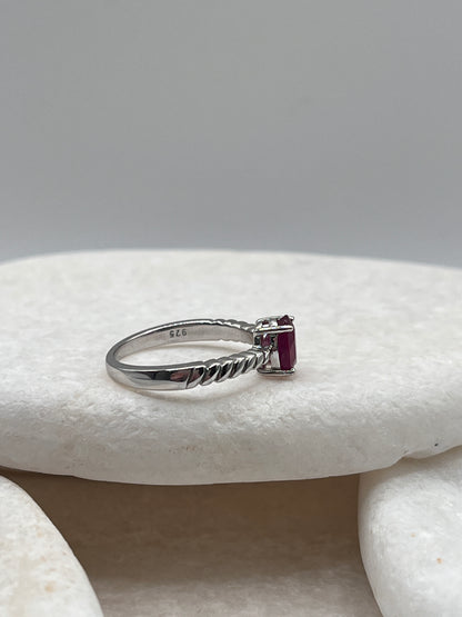 925 Sterling Silver Ruby Ring Size P