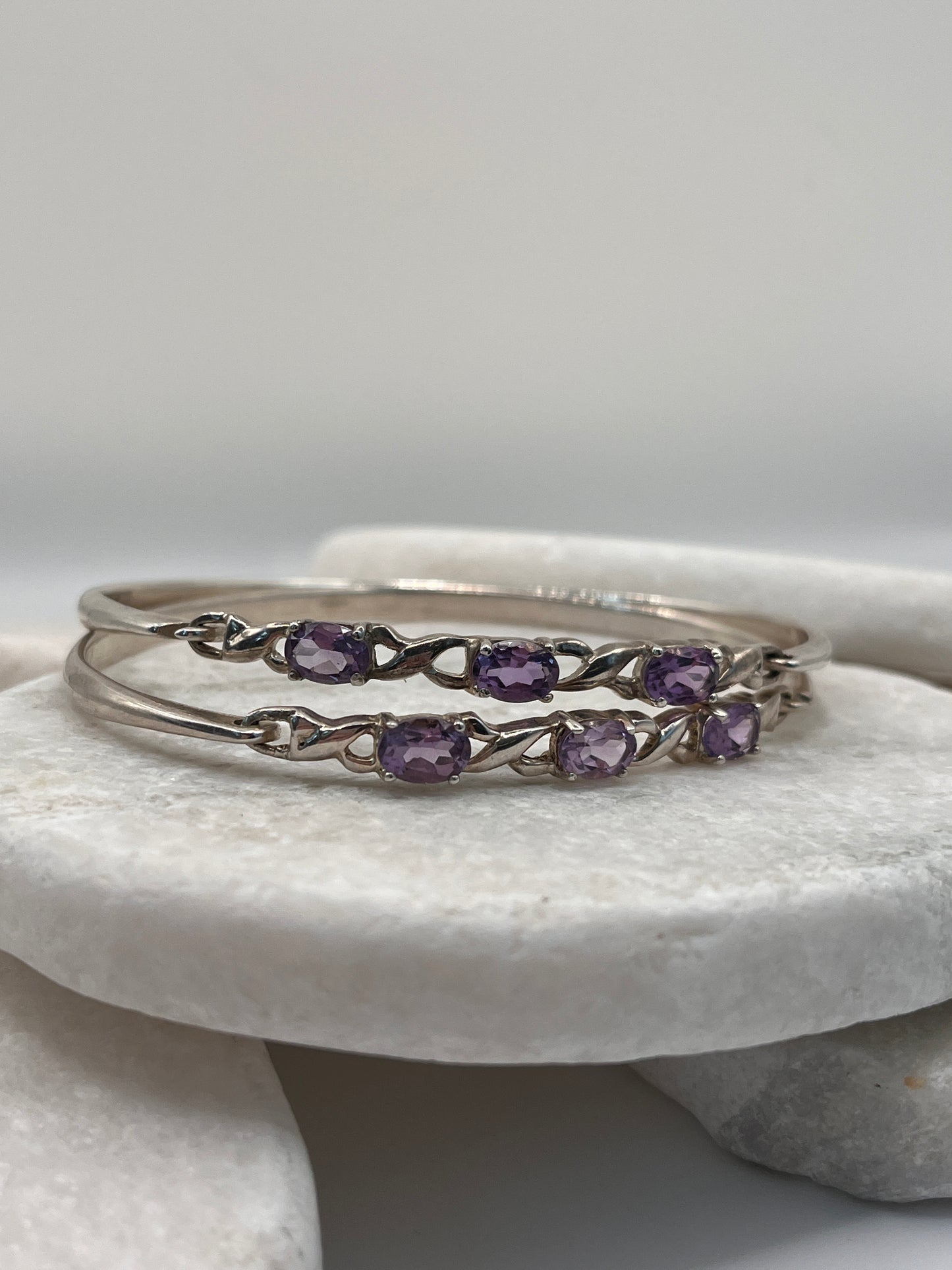 925 Sterling Silver Amethyst Trilogy Bangle