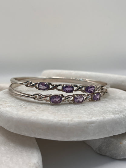 925 Sterling Silver Amethyst Trilogy Bangle