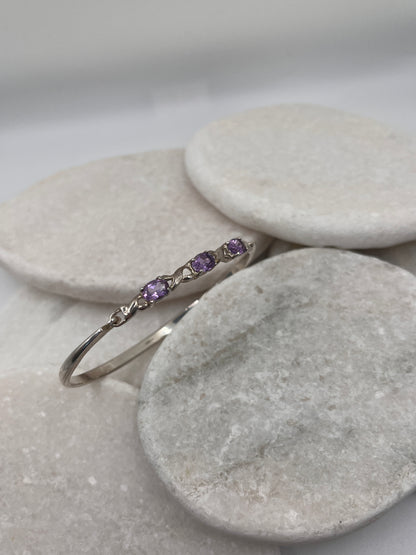 925 Sterling Silver Amethyst Trilogy Bangle