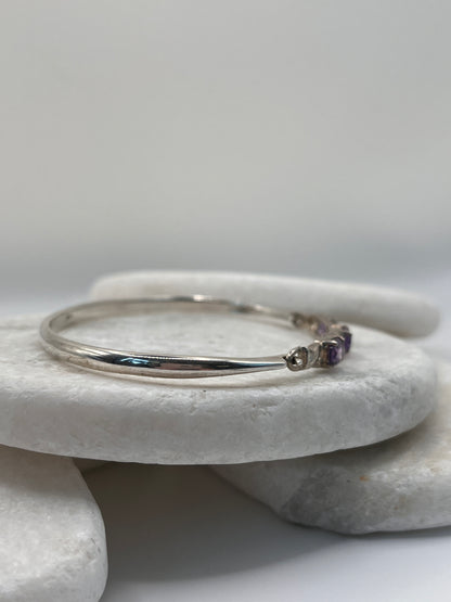 925 Sterling Silver Amethyst Trilogy Bangle