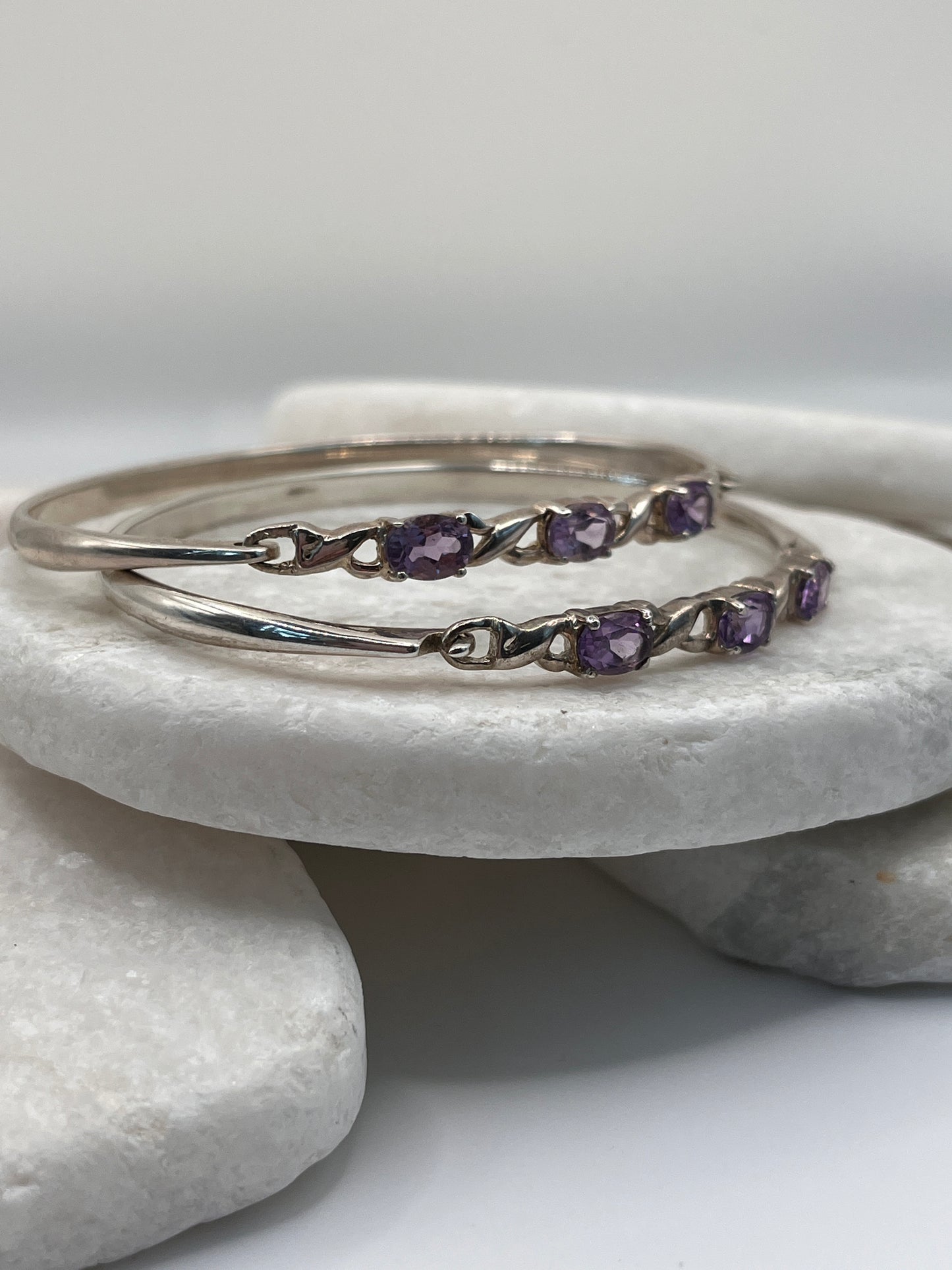 925 Sterling Silver Amethyst Trilogy Bangle