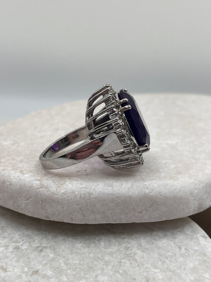 925 Sterling Silver Amethyst Halo Ring Size P