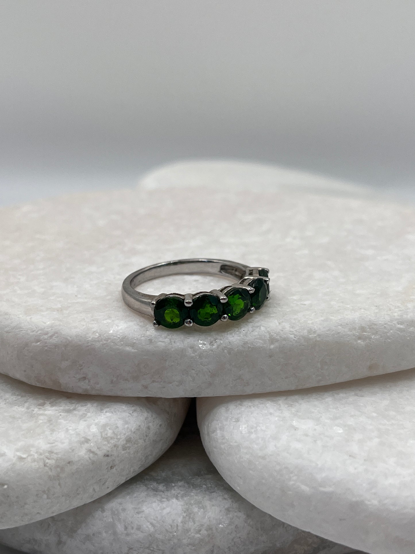 925 Sterling Silver Chrome Diopside Half Eternity Size P