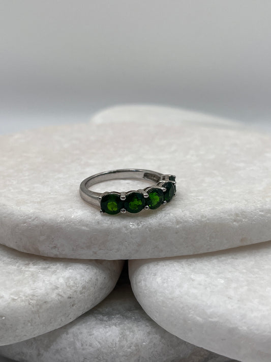 925 Sterling Silver Chrome Diopside Half Eternity Size P