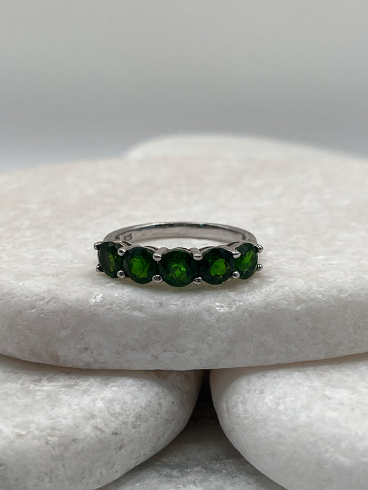 925 Sterling Silver Chrome Diopside Half Eternity Size P