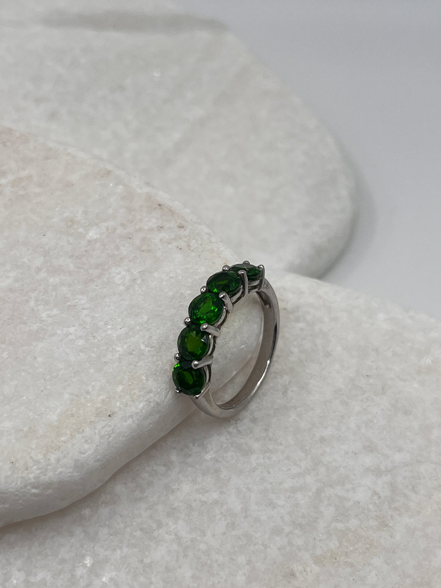 925 Sterling Silver Chrome Diopside Half Eternity Size P