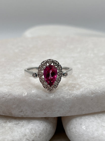 925 Sterling Silver Pink Topaz Halo Size M