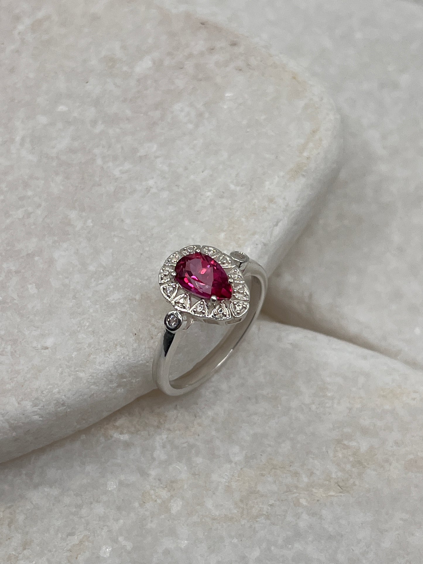 925 Sterling Silver Pink Topaz Halo Size M