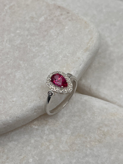 925 Sterling Silver Pink Topaz Halo Size M
