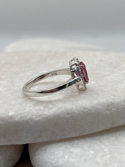 925 Sterling Silver Pink Topaz Halo Size M