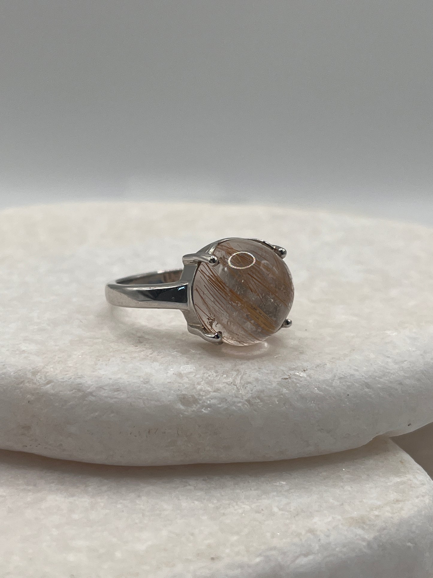 925 Sterling Silver Golden Rutile Cabochon Size S