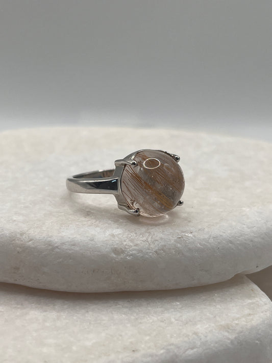 925 Sterling Silver Golden Rutile Cabochon Size S