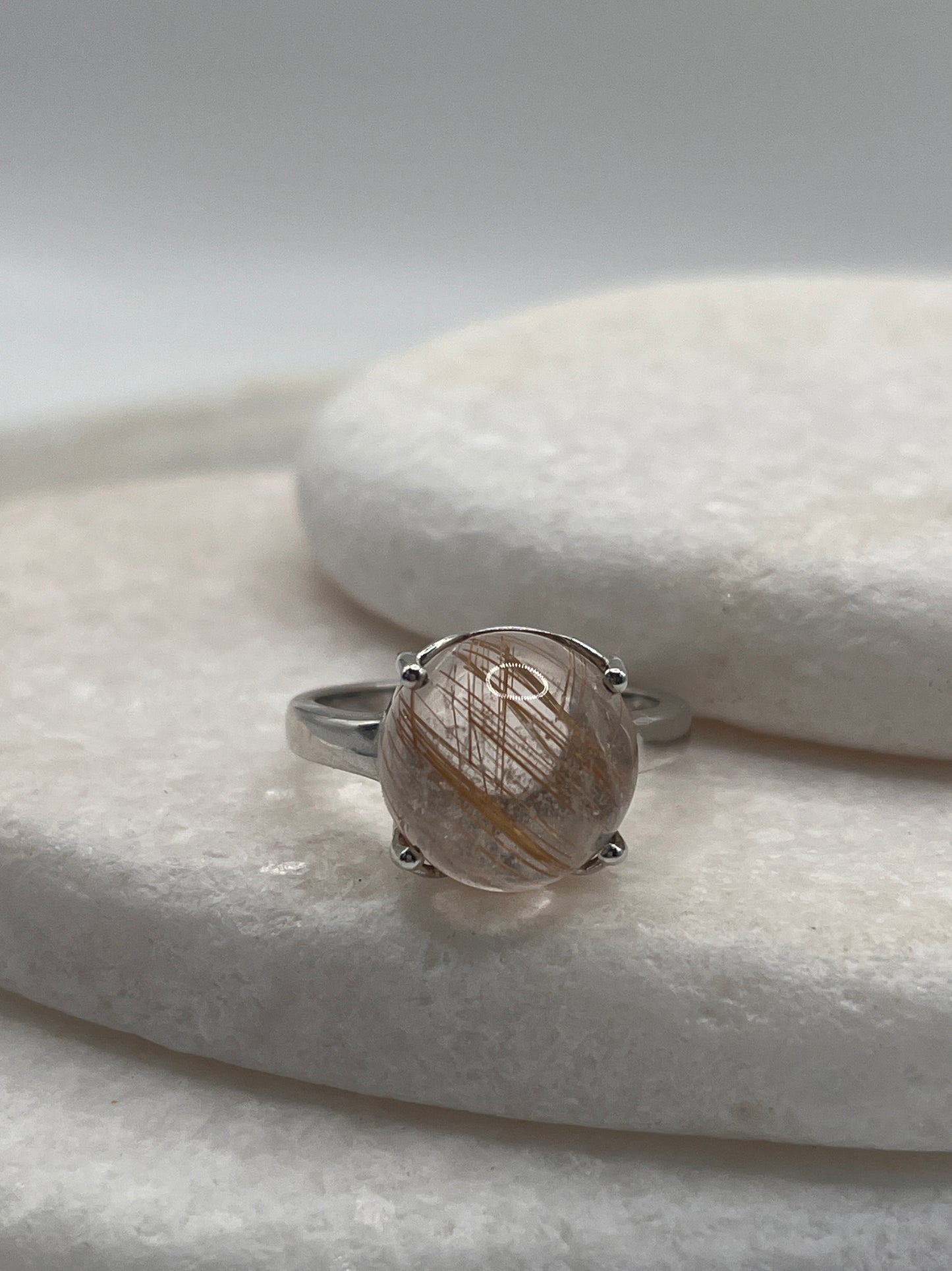 925 Sterling Silver Golden Rutile Cabochon Size S