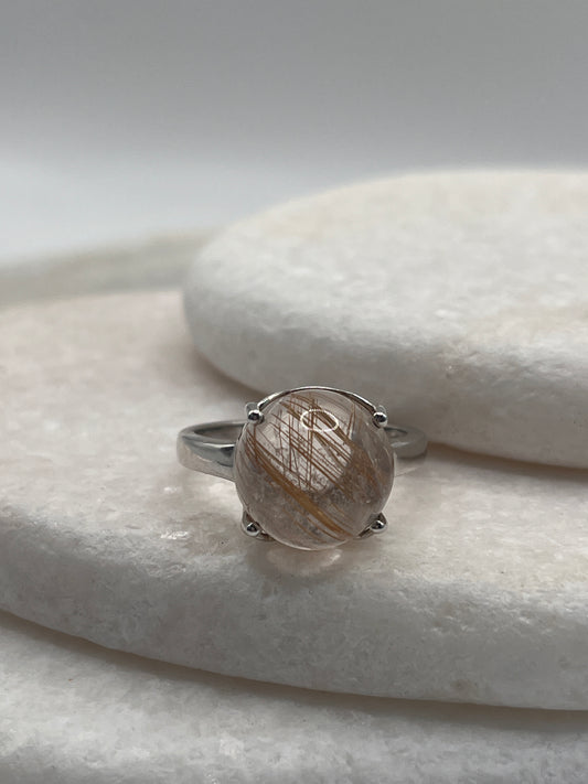 925 Sterling Silver Golden Rutile Cabochon Size S