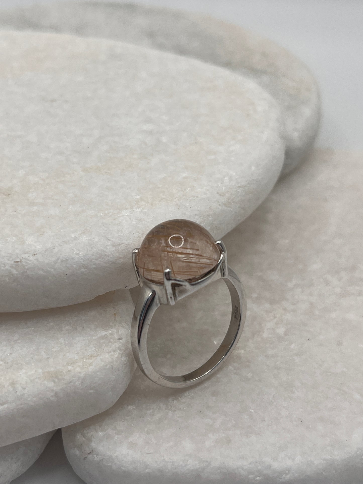 925 Sterling Silver Golden Rutile Cabochon Size S