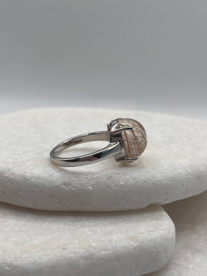 925 Sterling Silver Golden Rutile Cabochon Size S
