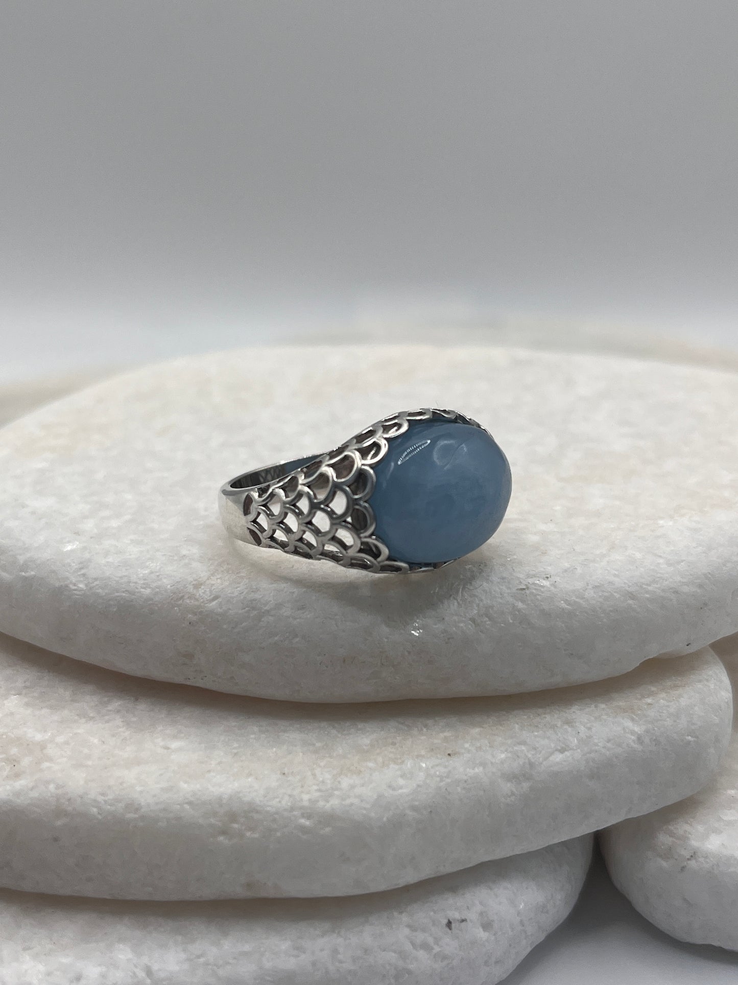 925 Sterling Silver Natural Aqua Marine Size S