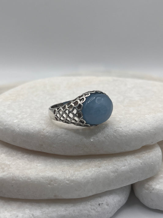 925 Sterling Silver Natural Aqua Marine Size S