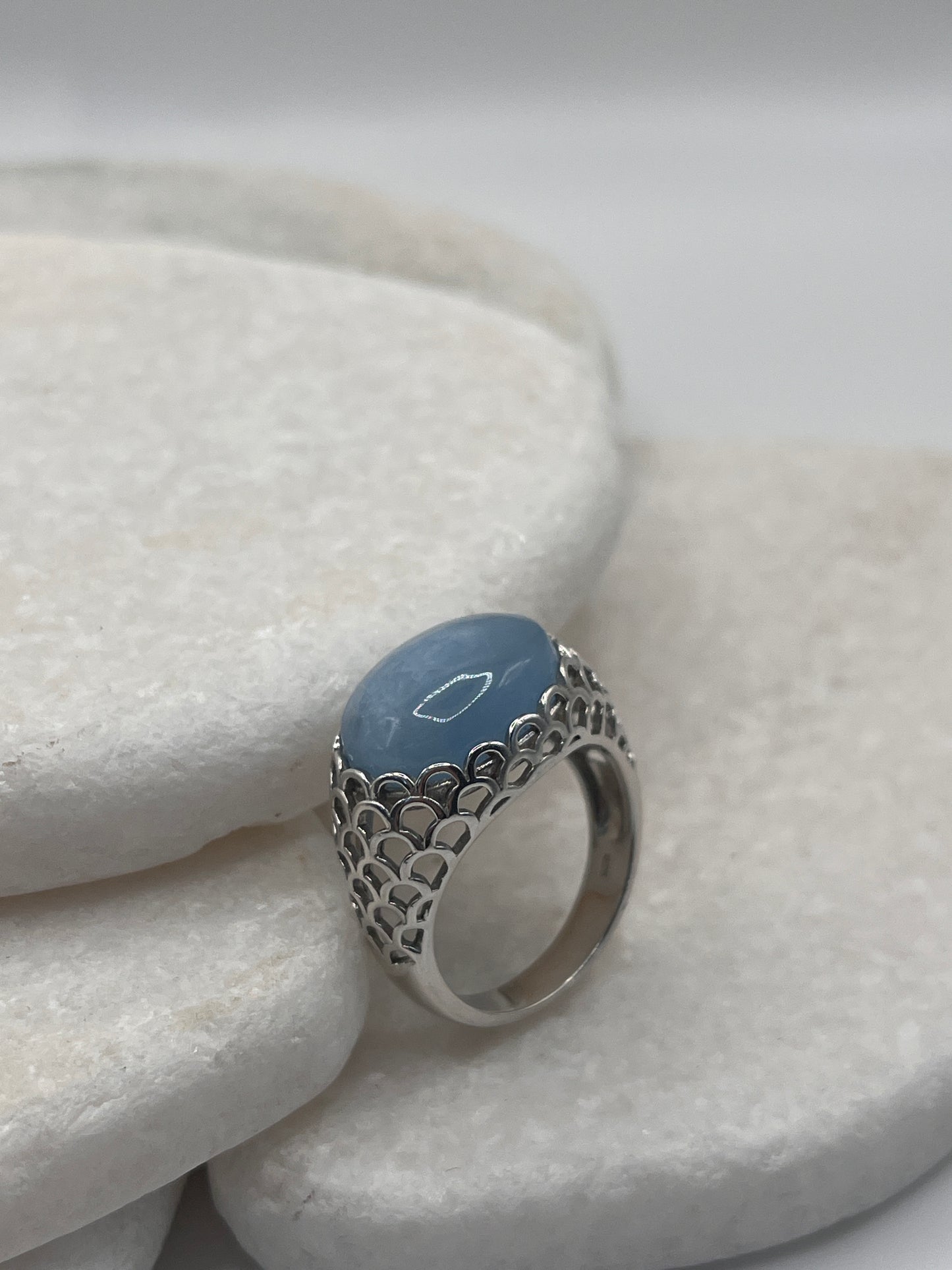 925 Sterling Silver Natural Aqua Marine Size S