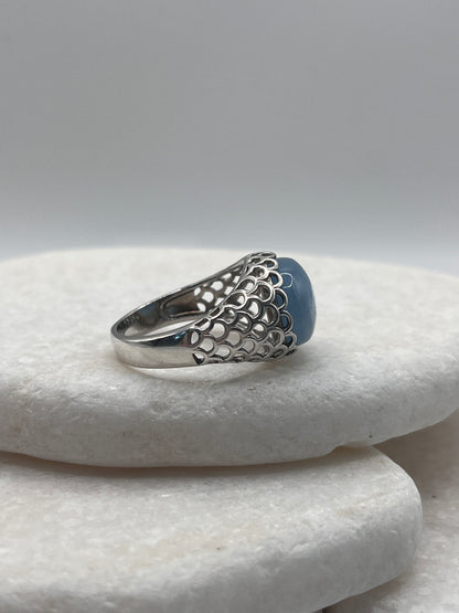 925 Sterling Silver Natural Aqua Marine Size S