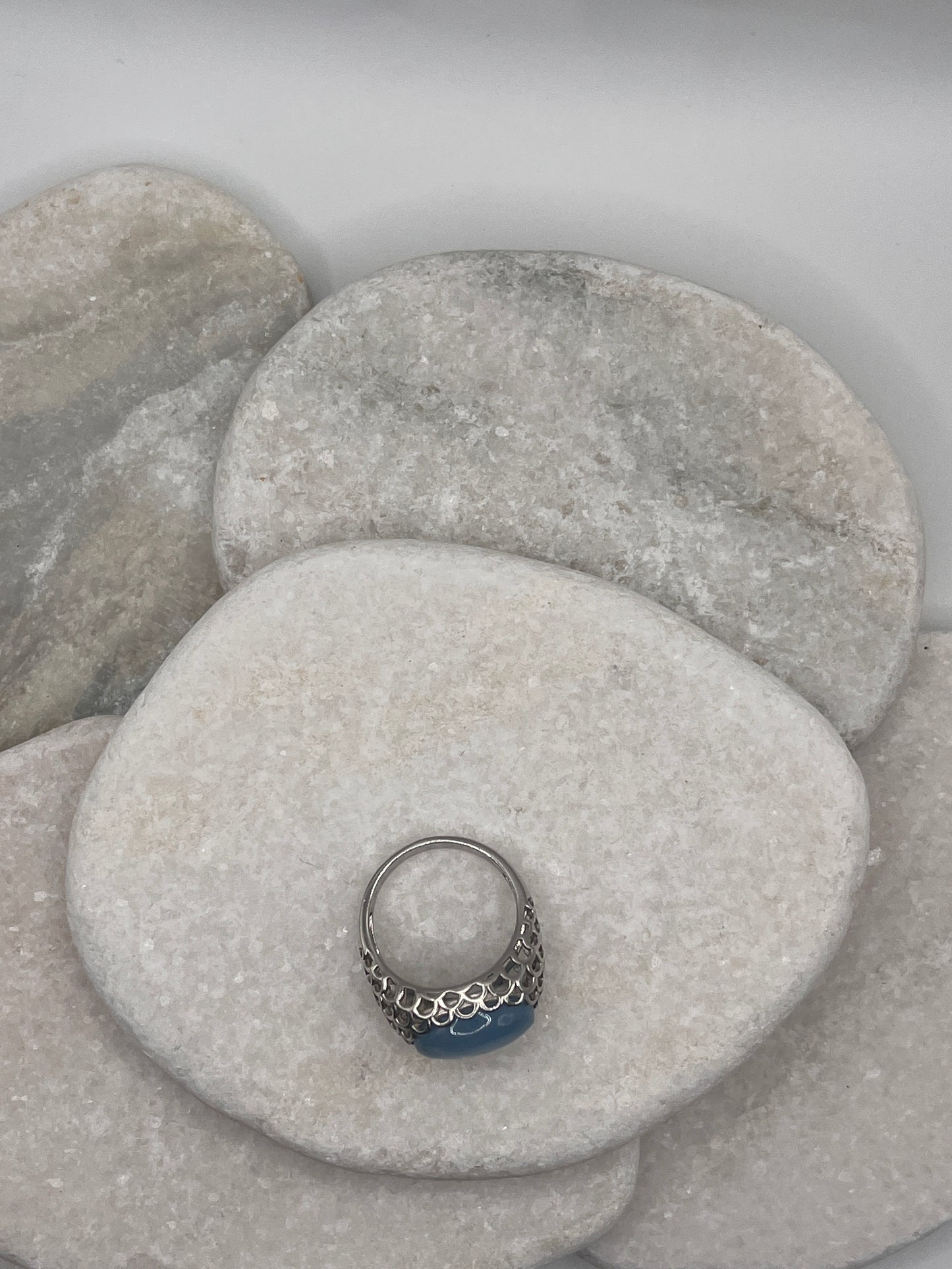 925 Sterling Silver Natural Aqua Marine Size S