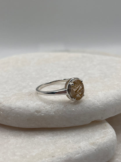 925 Sterling Silver Golden Rutile Solitaire Size S