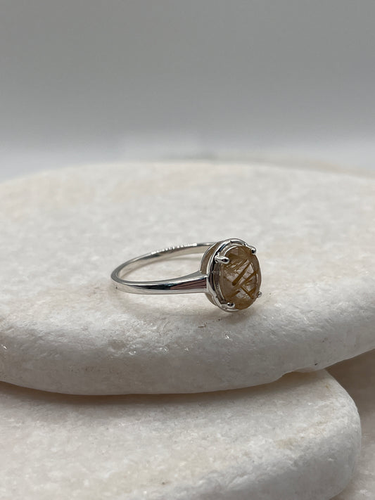 925 Sterling Silver Golden Rutile Solitaire Size S
