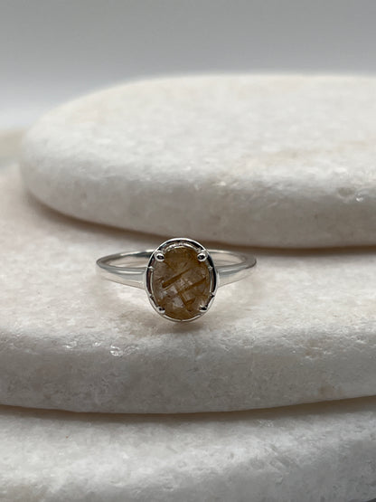 925 Sterling Silver Golden Rutile Solitaire Size S
