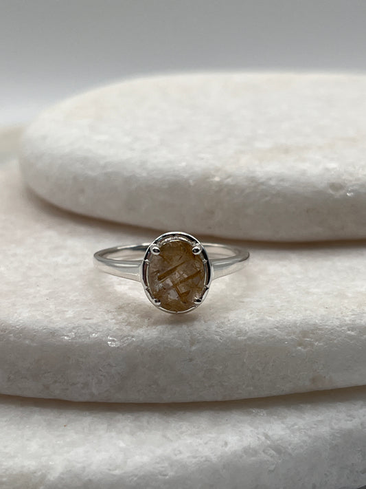 925 Sterling Silver Golden Rutile Solitaire Size S