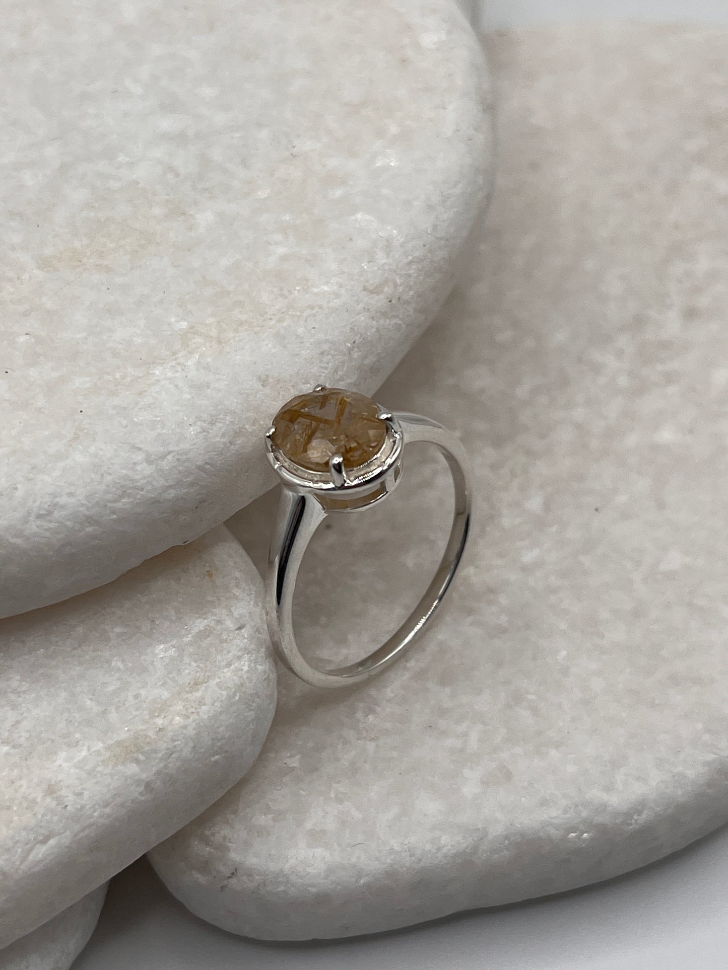 925 Sterling Silver Golden Rutile Solitaire Size S