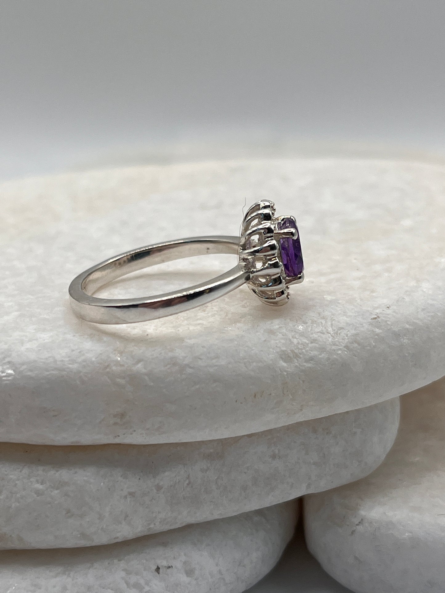 925 Sterling Silver Amethyst Halo Size S