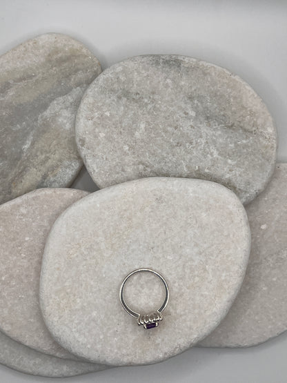 925 Sterling Silver Amethyst Halo Size S